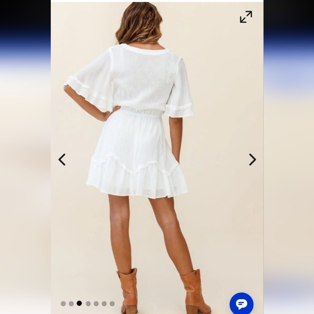 Here Comes The Sun White Ruffle Mini Dress Sz Small - Picture 3 of 12